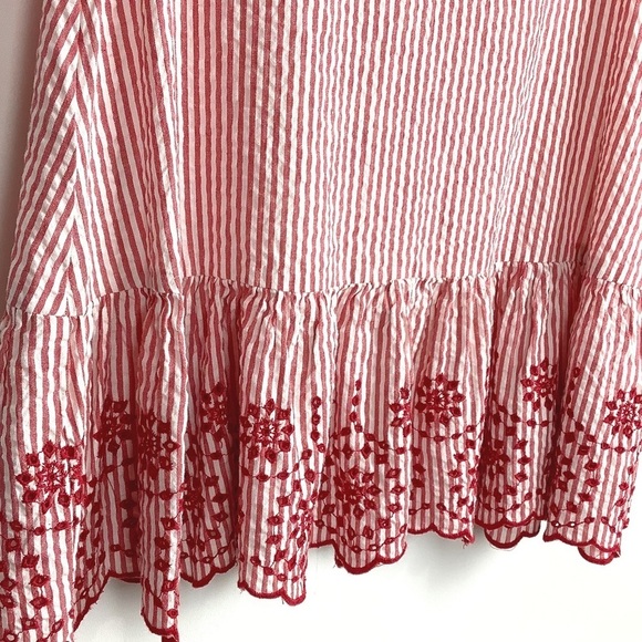 BCBGeneration Women’s Red Stripe Seersucker Flounce Sleeveless Mini Dress Size 4 - Picture 5 of 9